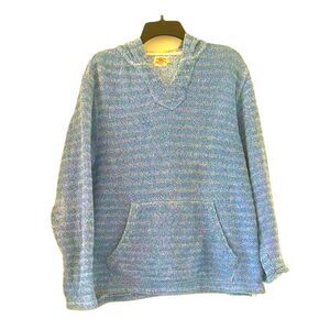 Faherty Hoodie Light Blue V-Neck Knit Sweater Mens Medium Longsleeve Sweatshirt